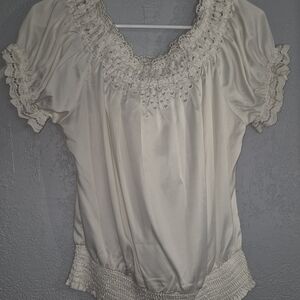 Twenty Cream Puff Sleeve Ruffled Blouse